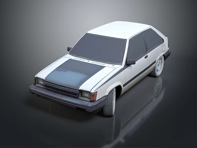 Classic White Vintage Sedan With Black Stripes And Retro Exterior Design 3d model