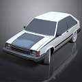 Classic White Vintage Sedan With Black Stripes And Retro Exterior Design