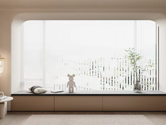 Cream Wind Bay Window Bay Window Cabinet Bay Window Cushion Bay Window Curtain 3d model