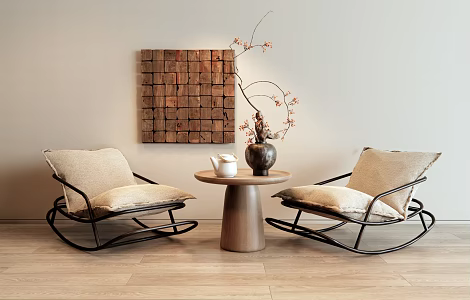 Modern Rocking Chair Leisure Chair Recliner Wall Decorations Pendant Small Round Vase Ornaments 3d model