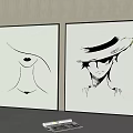 Two Decorative Paintings With Female Lips And Hat Silhouettes For Interior Decor