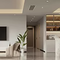 Modern Open Concept Living Dining Room With Sofa Coffee Table Chandelier Artwork And Green Plants