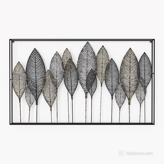 Modern Metal Leaf Shaped Wall Decor with Black Frame and Artistic Design 3d model