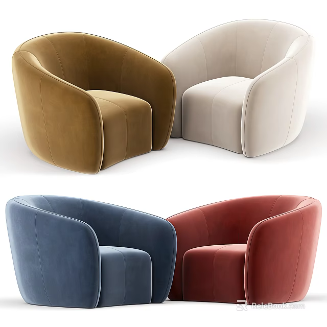 Modern Accent Chairs In Multiple Colors With Velvet Upholstery And Curved Design 3d model 