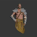 Muscular Blonde Male Game Movie Character With Metallic Shoulder Armor And Yellow Waist Cloth