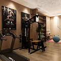 Fitness Gym Interior With Treadmill Exercise Bench Dumbbells Yoga Balls And Posters