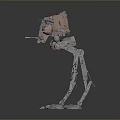 Sci Fi Mechanical Character With Coral Orange Gray Armor And Four Legged Walker Weaponry