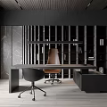 Modern Open Office Interior With Desk Bookshelf Chair And Pendant Lighting