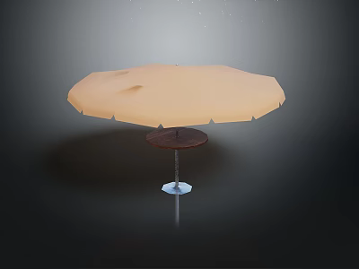 Scenic Outdoor Landscape With Octagonal Beige Umbrella Wooden Base Metal Pole And Dark Background Reflection 3d model