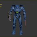 Intelligent Blue Mech Robot With Glowing Red Core And Armored Body