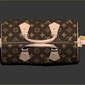 Structured Brown Leather Handbag With Gold Pattern And Pink Handles 3d model