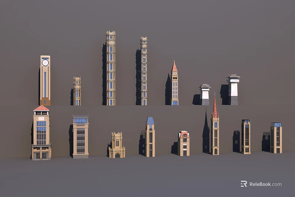 Collection of Various Tower Designs With Different Architectural Styles And Features 3d model 