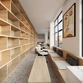 Book Art Inspired Modern Interior With Wooden Shelves White Furniture And Green Plants