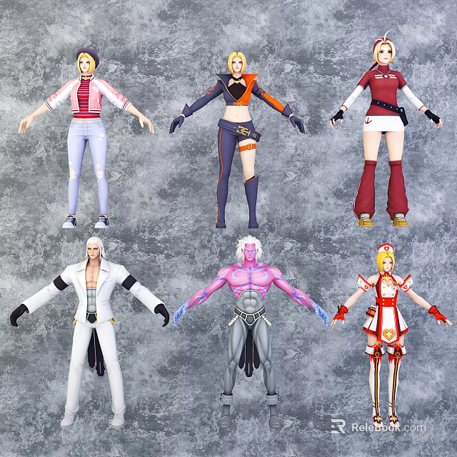 Game And Movie Characters In Colorful Outfits With Different Poses 3d model 