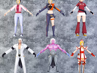Game And Movie Characters In Colorful Outfits With Different Poses 3d model