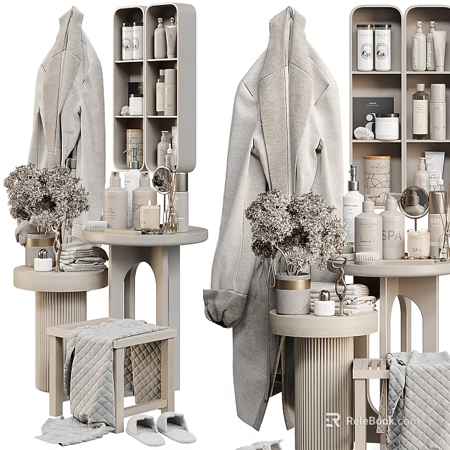 Elegant Bathroom Set With Vanity Storage Shelves Towels And Decorative Flowers 3d model 