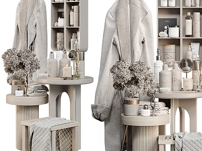 Elegant Bathroom Set With Vanity Storage Shelves Towels And Decorative Flowers 3d model