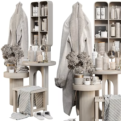 Elegant Bathroom Set With Vanity Storage Shelves Towels And Decorative Flowers 3d model
