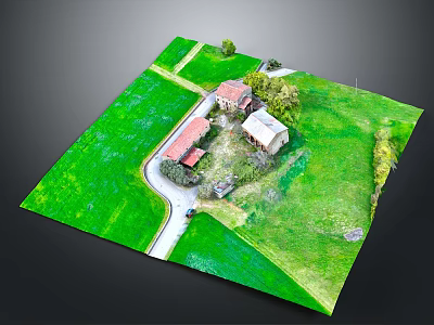Scenic Rural Grassland Model With Farmhouse Path And Green Vegetation Trees 3d model