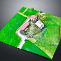 Scenic Rural Grassland Model With Farmhouse Path And Green Vegetation Trees