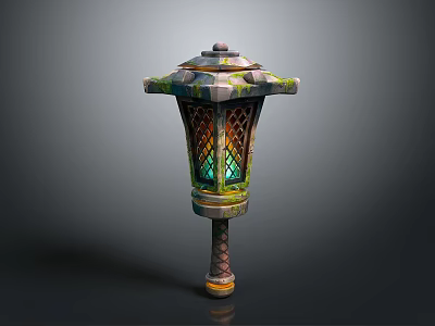Traditional Decorative Lantern With Colored Glass Panels And Intricate Base Patterns 3d model
