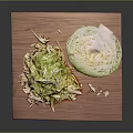 Fresh Green Cabbage Halved with Shredded Pieces on Wooden Cutting Board