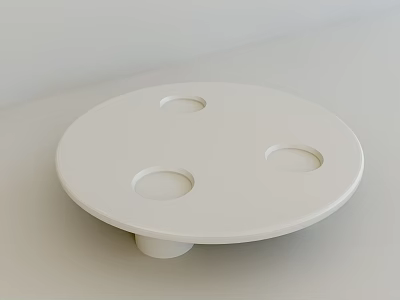 White Round Coffee Table With Three Circular Holes And Minimalist Modern Style 3d model