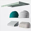 Outdoor Awnings Featuring Dome Shaped Green Gray And Striped Designs With Scalloped Edges