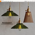 Stylish Green And Bronze Pendant Lights Featuring Fluted Shades And Brass Bases