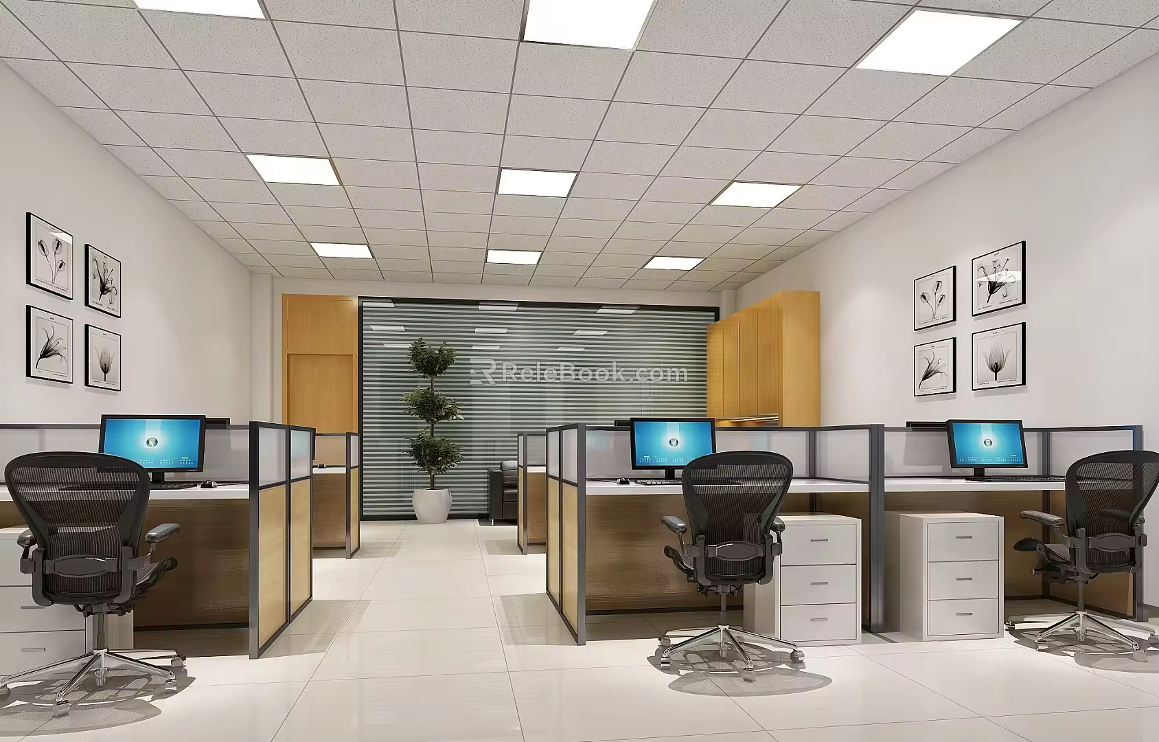 Modern open office area 3d model