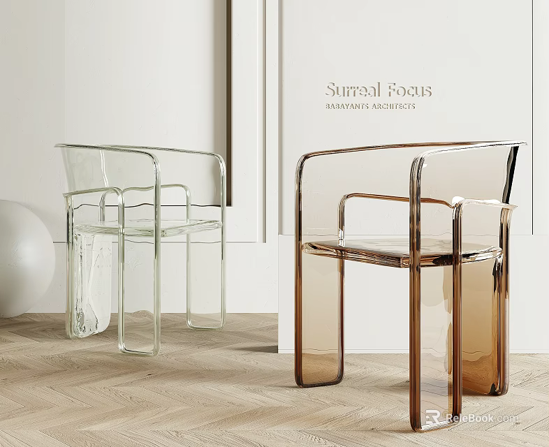 Elegant Modern Transparent And Brown Acrylic Armchair With Surreal Soars Design 3d model 