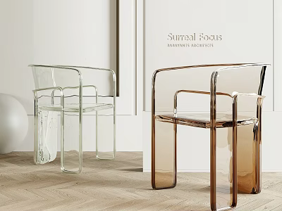 Elegant Modern Transparent And Brown Acrylic Armchair With Surreal Soars Design 3d model