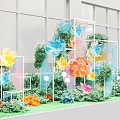 Floral Installation With Colorful Flowers Green Plants And Transparent Frames Near Staircase