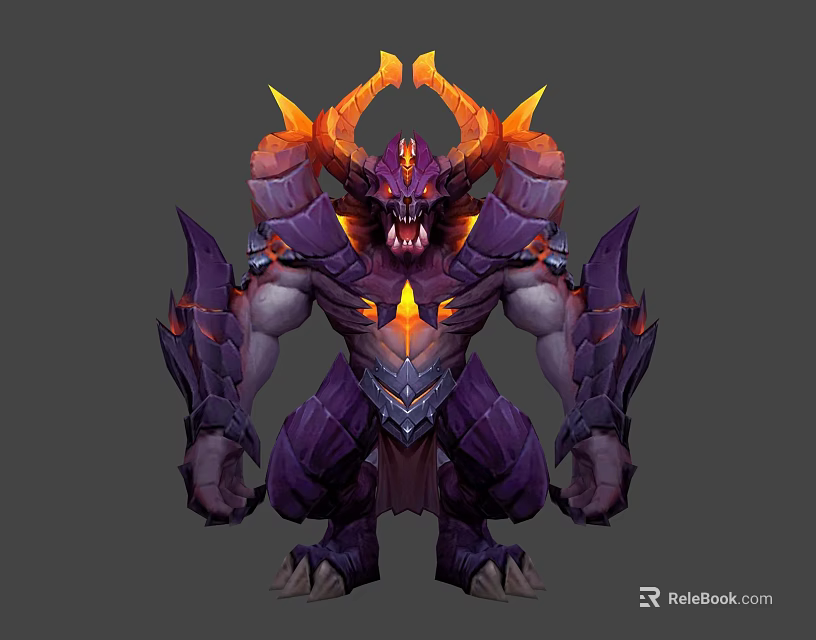 Fierce Purple Demon Monster With Glowing Orange Horns And Armored Body 3d model 