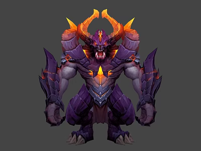 Fierce Purple Demon Monster With Glowing Orange Horns And Armored Body 3d model