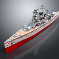 Large Naval Battleship Featuring Intricate Superstructure Multiple Artillery Guns Red White Hull And Wooden Deck