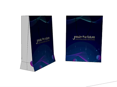 Elegant Shopping Bags With Dark Blue Background Wavy Lines Purple Dots Create The Future Text 3d model