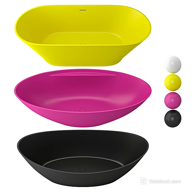 Colorful Bathtubs in Yellow Pink Black with Matching Colored Balls Design 3d model 