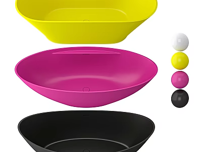 Colorful Bathtubs in Yellow Pink Black with Matching Colored Balls Design 3d model