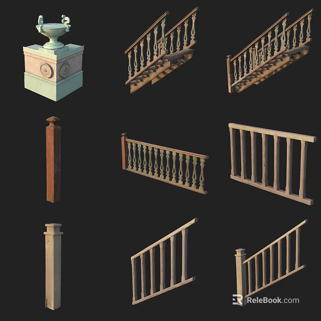 Staircase Railings and Baluster Posts in Various Design Styles for Home Building Projects 3d model