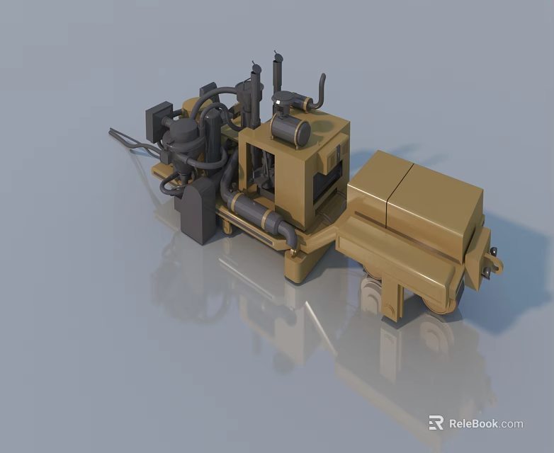 Yellow Engineering Mechanical Model With Cabin And Components On Gray Background 3d model