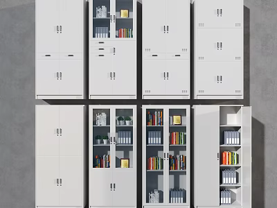 White Storage Lockers With Some Open Doors And Books Inside 3d model