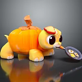 Cute Game Character Turtle With Pumpkin Shell Red Hat Holding Frying Pan And Fried Egg