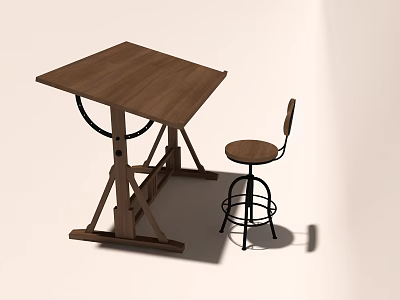 Wooden Square Table With Cross Legs And High Back Metal Chair Set Design 3d model