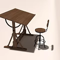 Wooden Square Table With Cross Legs And High Back Metal Chair Set Design