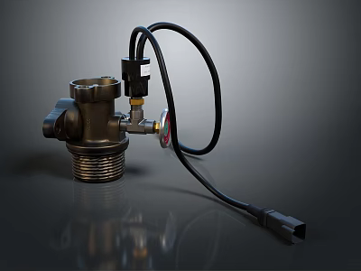 Industrial Metal Component With Black Cable Connector And Knob Structure Design 3d model