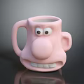Adorable Pink Cartoon Face Mug Featuring Playful Eyes Nose And Smile