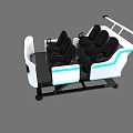 Four Seat Amusement Simulator With White Body Blue Accents And Black Seats