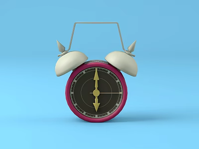 Science and Technology Exhibition Hall Showcasing Red Alarm Clock With White Bells And Golden Scales 3d model