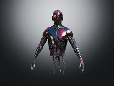 Intelligent Machine With Sleek Red Black Metallic Body And Complex Armor Design 3d model